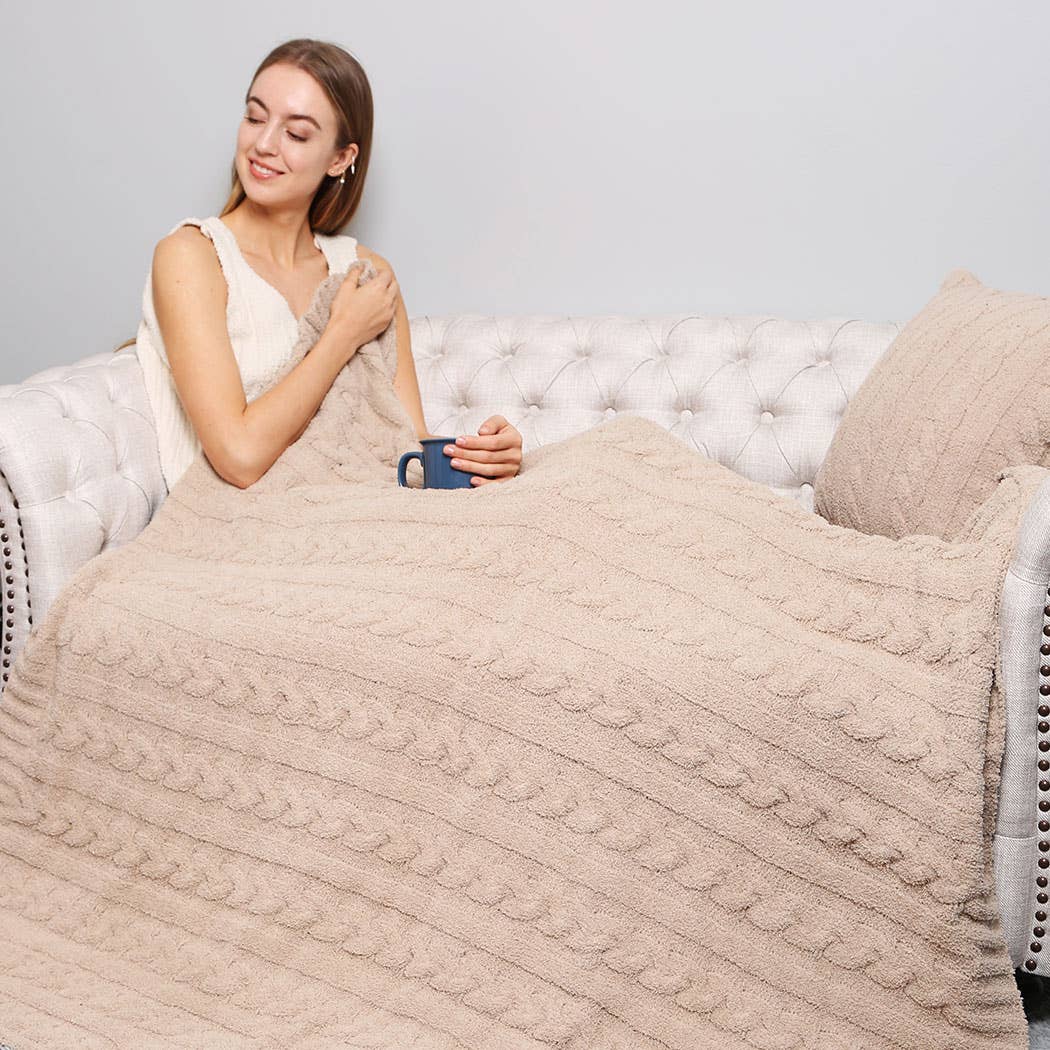 Braided Cable Knit Luxury Soft Throw Blanket - HER Home Design Boutique